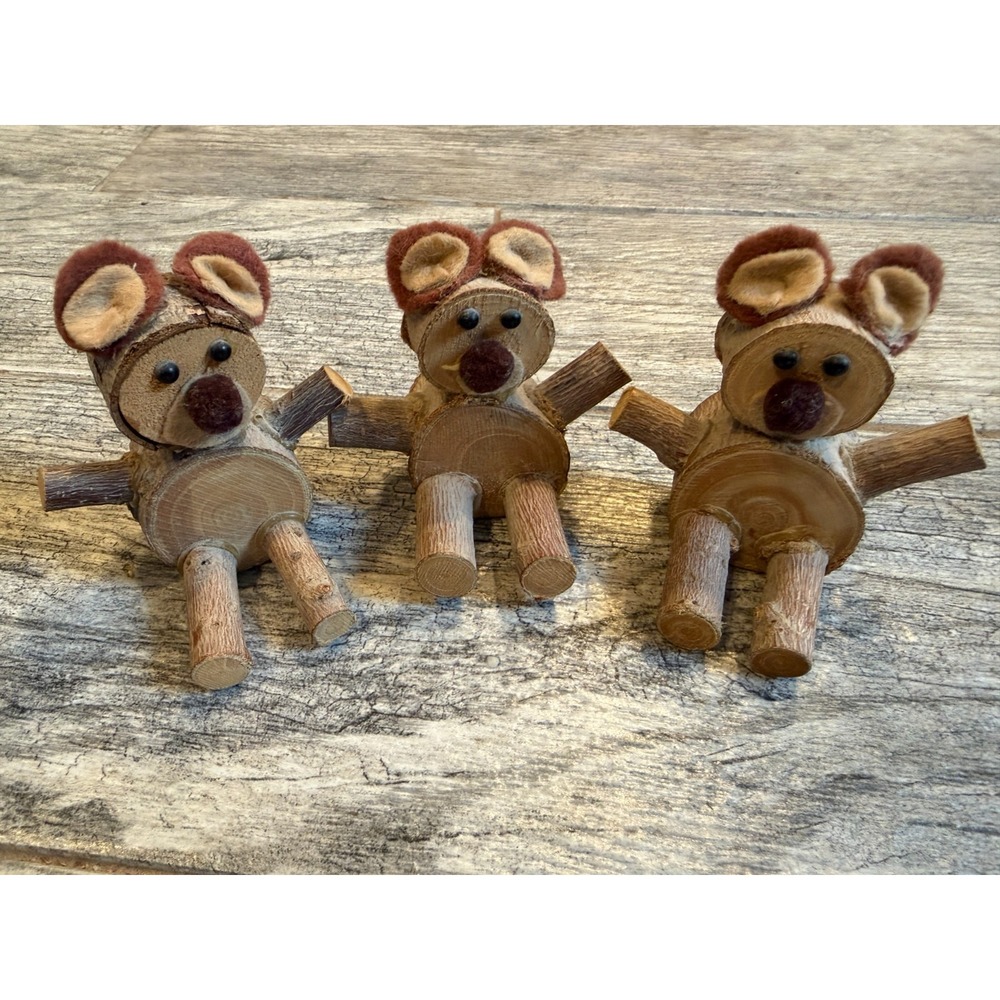 Handmade rustic wood slice bear 3 pc Teddy Bears Rustic Primitive Hand Crafted